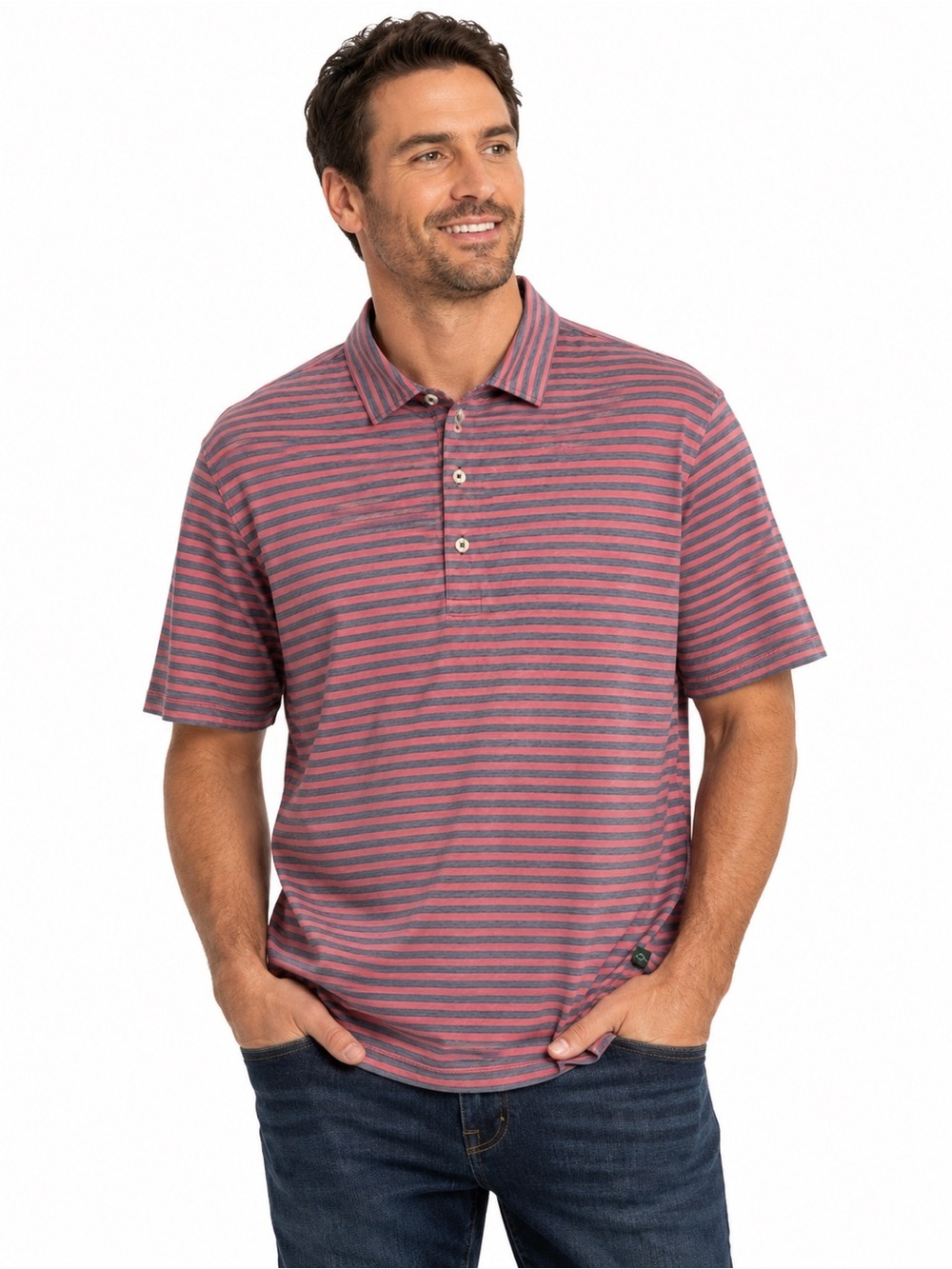 Orvis XL Pima Cotton Polo Shirt Pink Blue Striped Short Sleeve Casual Golf